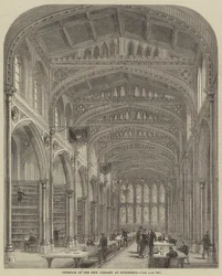 Interieur van de nieuwe bibliotheek in Guildhall